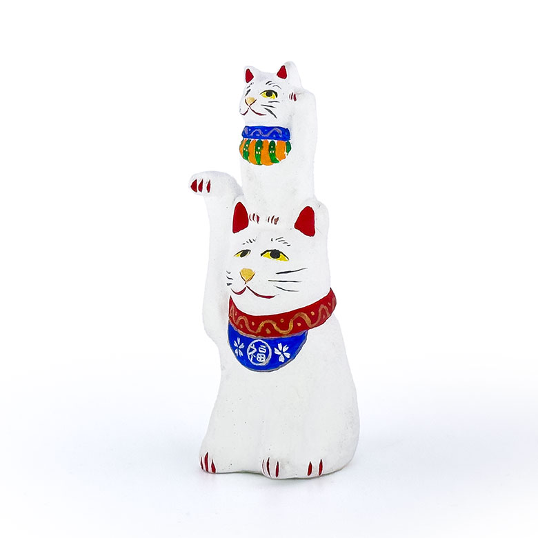 親子招き猫/江口土人形(鴨方土人形)/橋本淳一さん作/高さ13cm