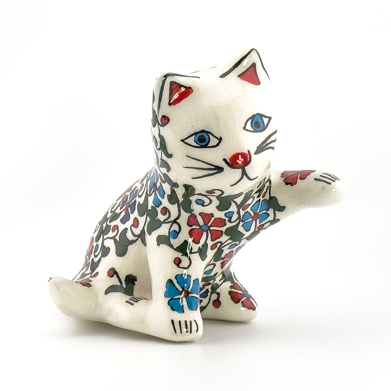 トルコ陶器の招き猫/製作国:トルコ/高さ12cm
