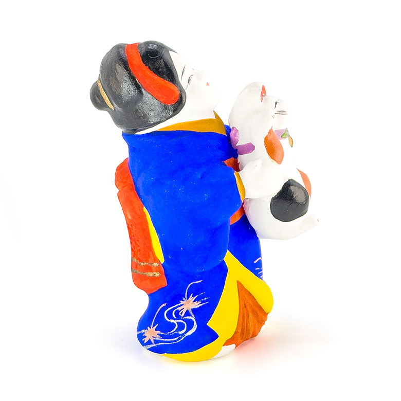 猫抱きお福／名古屋土人形／野田末吉さん作／高さ9cm